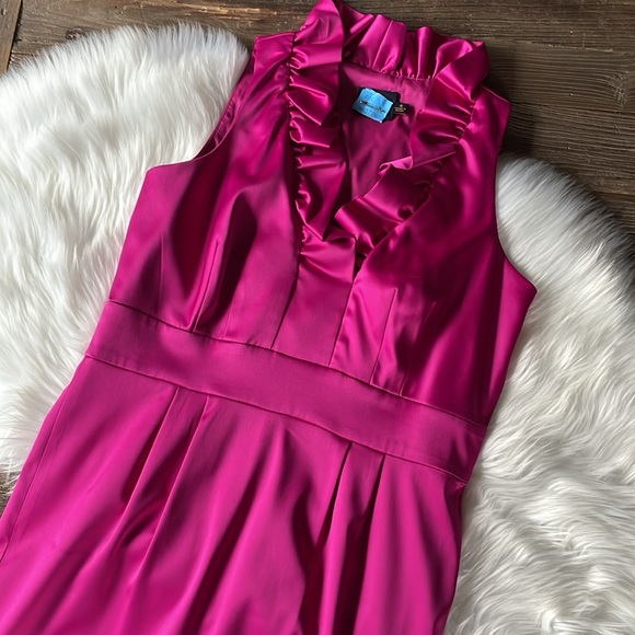 Just Taylor pink/raspberry satin high ruffled occasion dress EUC size 8 - Picture 5 of 9